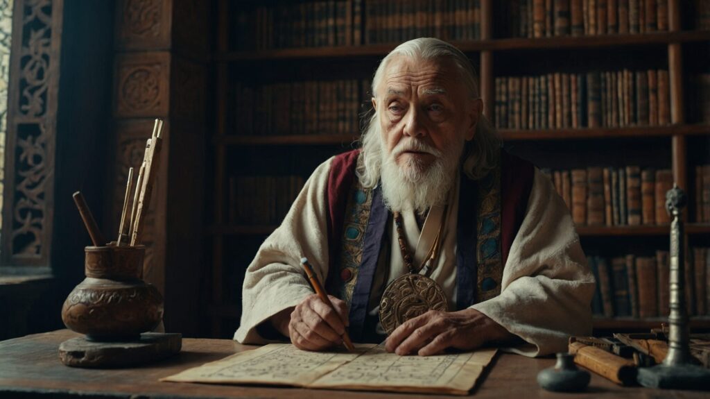 Leonardo_Kino_XL_a_wise_old_man_in_ancient_robes_in_a_ancient_2